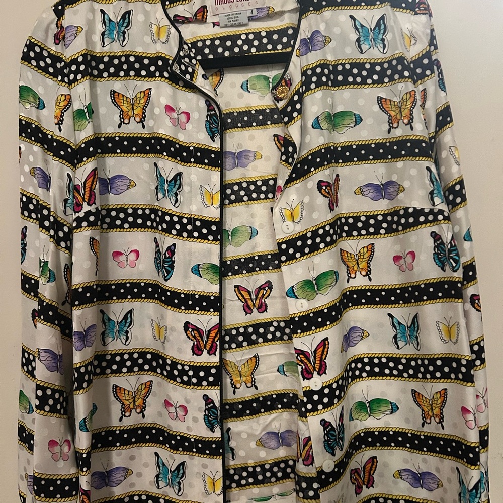 Butterfly Print Button-Up Blouse